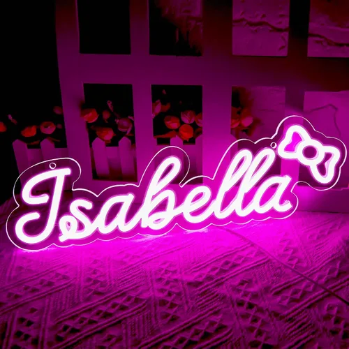 Vista 19 de Letrero de neón con el nombre Brianna para decoración de pared, luz de neón LED con el nombre Brianna para dormitorio de niños, decoración de fiesta