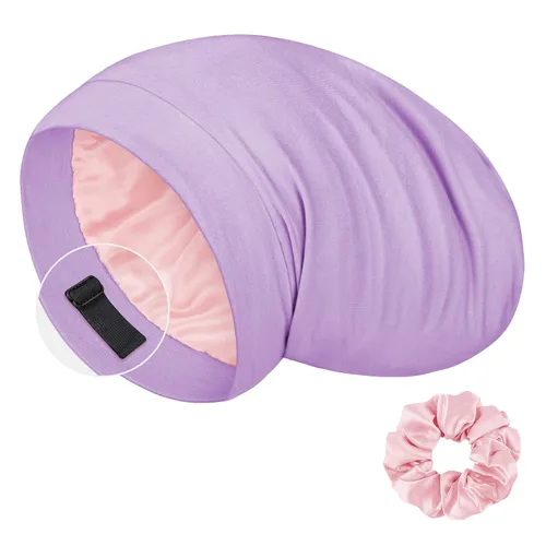 Vista 11 de LULUSILK Gorro de seda de morera 100% para dormir con coletero Azul Bijou