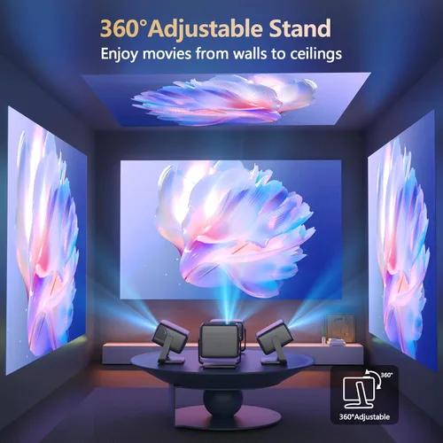 Vista 3 de 3200 ANSI/Aplicaciones oficiales/Proyector 4K con soporte de 360° con WiFi y Bluetooth, enfoque automático, proyector de corto alcance Keystone