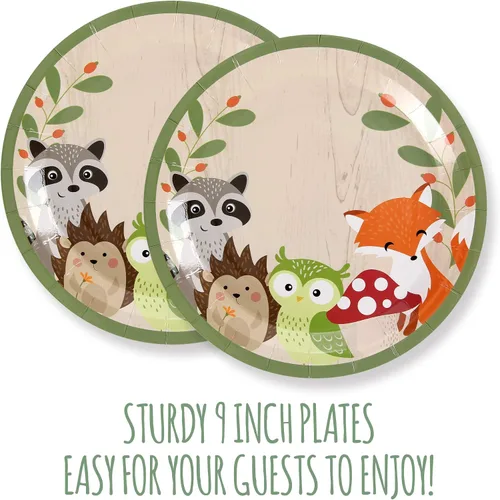 Vista 7 de Pop Fizz Designs Woodland Creatures Party Pack Platos, servilletas, vasos, cubiertos y envoltorios de cupcakes