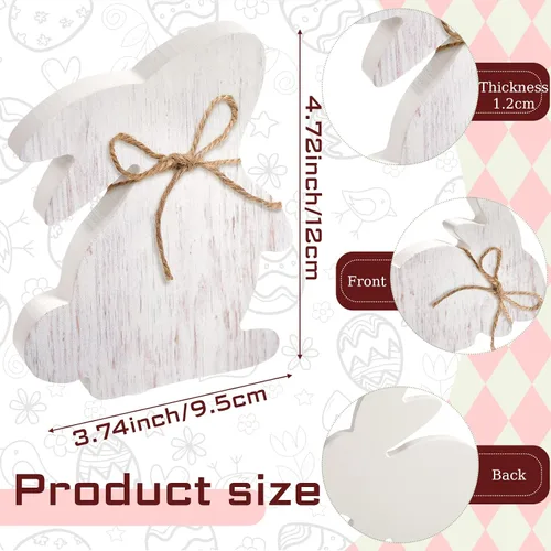 Vista 2 de 6 letreros de madera para mesa de conejo de Pascua, decoración de casa de campo con forma de conejito de primavera blanco, centros de mesa de Pascua