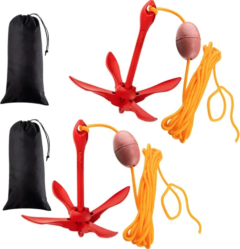 Vista 29 de Lounsweer Paquete de 2 anclajes de kayak marino de 1.5/3.5 libras, kit de anclaje plegable para barco, kayak, pesca, accesorios para botes pequeños