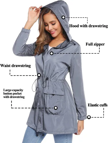 Vista 2 de Chaqueta impermeable para mujer casual ligera rompevientos con capucha para exteriores