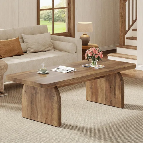 Vista 3 de Tribesigns Mesa auxiliar para sala de estar, mesa central rectangular de 47 pulgadas con esquinas redondeadas, muebles de té de cóctel bajos y Marrón