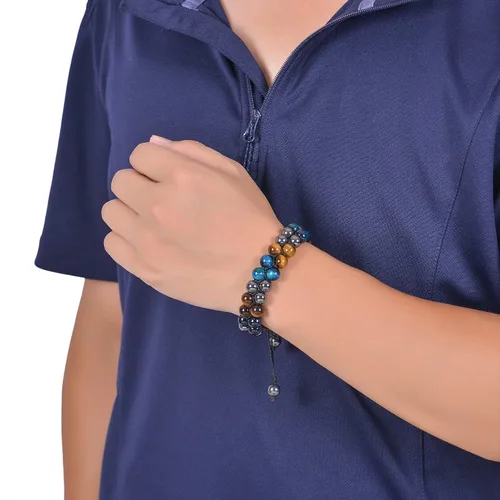 Vista 30 de DHQH Triple Protection Bracelet 8/10MM Hematite Black Agate Tigers Eye Stone Bracelet Crystal Jewelry Healing Bead Bracelets for Men Bring Luck