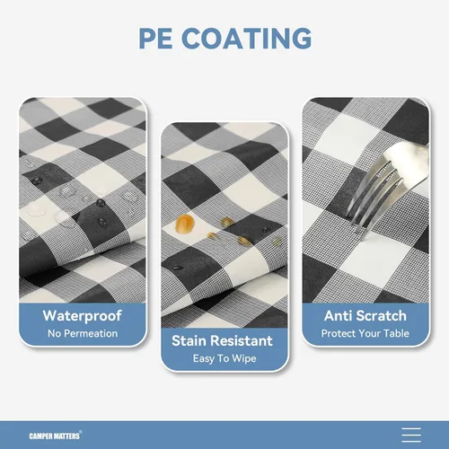 Vista 5 de Funda para Mesa de Picnic y Fundas para Bancos, Mantel Ajustado con Borde Elástico, Resistente al Agua y Aceite, para Exteriores, Jardín, Camping