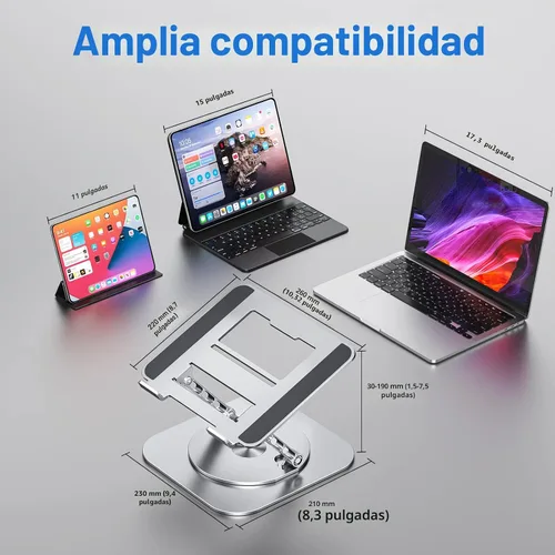 Vista 6 de MCHOSE Soporte para laptop con base giratoria de 360°, soporte plegable para computadora ajustable, diseño ergonómico compatible con MacBook Air