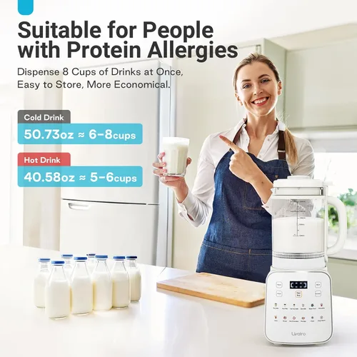 Vista 12 de Máquina para fabricar leche de nuez de 50.73oz: Máquina automática de leche de soja 12 en 1 con diseño desmontable, jugo casero, almendras, leches