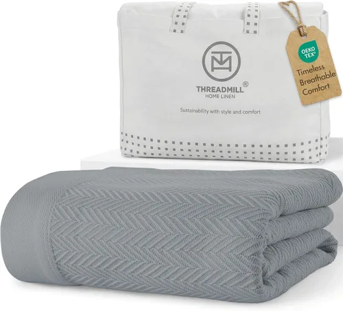 Vista 20 de Threadmill - Mantas de algodón de lujo para cama tamaño individual Manta 100% algodón para todas las estaciones para cama individual Manta