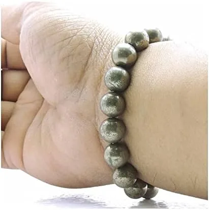 Vista 4 de Pulsera de cuentas de pirita - joyería de astronomía, cuentas de piedra natural AAA de 0.315 in, Gema, Ágata