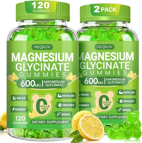 Vista 20 de Gomitas de glicinato de magnesio de 600 mg de alta absorción, glicinato de magnesio para mujeres y hombres con vitamina D, B6 y CoQ10 para adultos