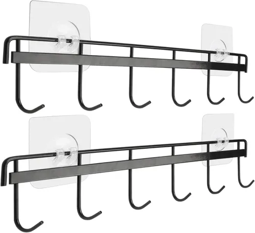 Vista 9 de YiZhi Paquete de 4 ganchos de pared adhesivos para riel de cocina (2 negros y 2 blancos)