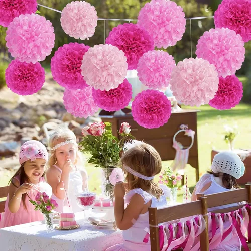 Vista 9 de Pompones de Papel de Flores Rosa Intenso Decoraciones Colgantes Bola de Flores Rosas para el Día de la Madre Baby Shower Boda Guardería Fiesta