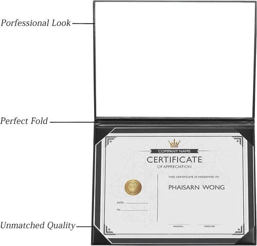 Vista 3 de Cubierta para diploma de 8.5 x 11 pulgadas, titular de certificado de graduación, cubiertas de certificado de cuero liso (negro)