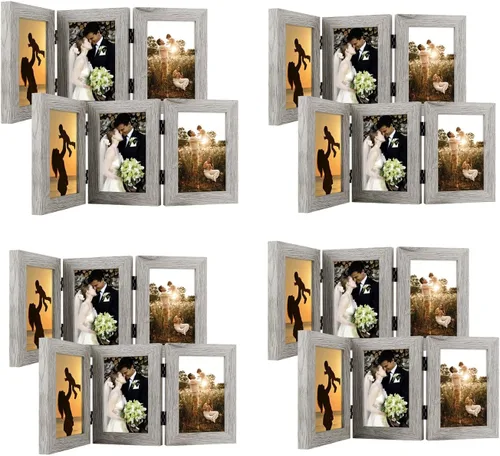 Vista 23 de Golden State Art - Marco decorativo con bisagras para mesa, escritorio, 3 aberturas verticales, con cristal real