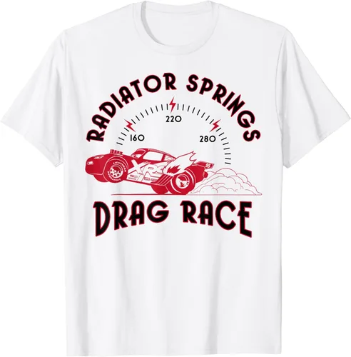 Vista 2 de Disney Pixar Cars Radiator Springs Drag Race Speedometer - Camiseta, Blanco, S