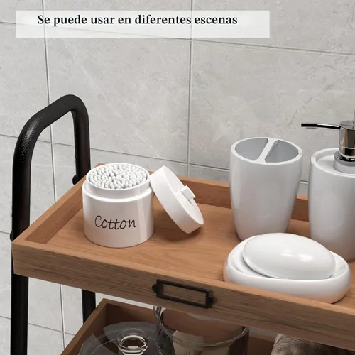 Vista 6 de LEETOYI Organizador de hisopos de algodón de cerámica con tapa, recipientes de almacenamiento para hisopos de algodón, color blanco