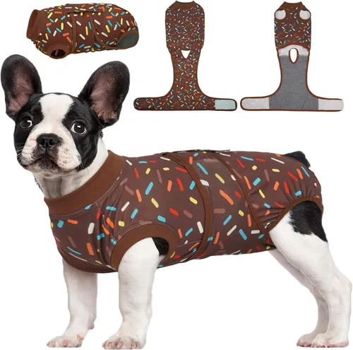 Vista 22 de Kuoser Traje de cirugía para perro, cómodo traje de recuperación para perras, mameluco protector posoperatorio, alternativa suave al cuello E