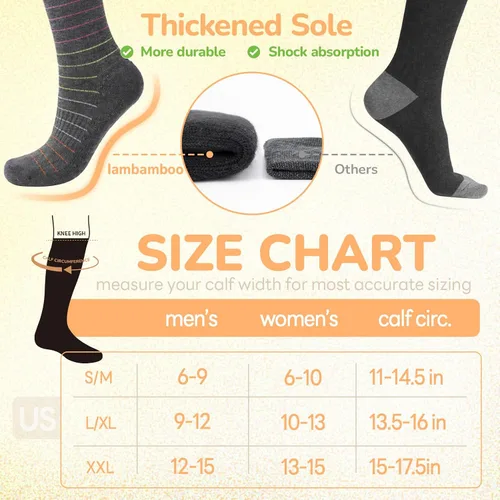 Vista 6 de Merino Wool Compression Socks for Women Men 15-20 mmHg for flying Bobina gris