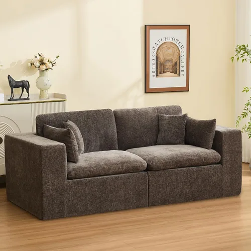 Vista 21 de WUTUTUEE Otomana Cloud de 33.5 pulgadas para sofá modular, cómodo reposapiés tapizado de felpilla con espuma viscoelástica, embalaje totalmente