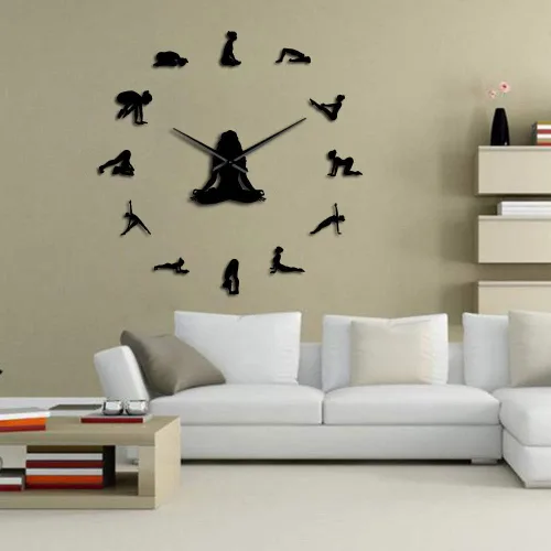 Vista 6 de The Geeky Days Yoga Poses DIY Reloj de pared gigante Encuentra tu equilibrio Arte de pared de meditación Decoración del hogar Reloj de pared grande