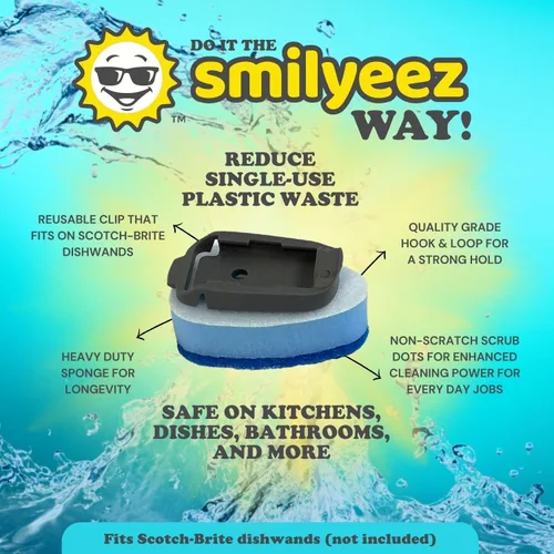 Vista 4 de Smilyeez Recambio de esponja punteada azul sin plástico para Scotch-Brite's Dishwand Recambio de 10 unidades con adaptador