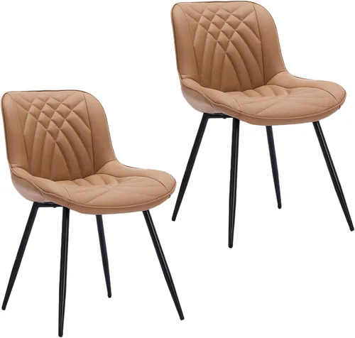 Vista 10 de Comfortable Upholstered Dining Chairs Set of 2, PU Leather Kitchen & Dining Room Chair with Backrest and Black Metal Legs, Modern Accent Dining