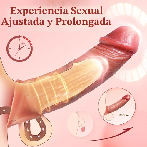 Vista 5 de Funda para Pene Vibrador de Funda para Polla - FYSHAVO 5 en 1 Juguetes Sexuales Masculinos Realistas para Adultos para Hombres Extensor de Pene