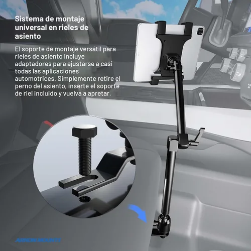 Vista 6 de ARKON Soportes – Soporte para tablet de riel de asiento de coche Resistente para coche/camión Ángulo y altura ajustables Fácil instalación