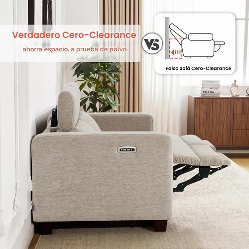 Vista 4 de MCombo Sofá Reclinable de 88.6'', Sofá Reclinable Eléctrico Wall Hugger con Reposacabezas Ajustable, Puertos de Carga USB A y C, Patas de Madera