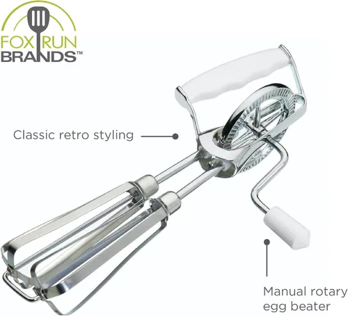 Vista 5 de Fox Run Batidora de mano manual de acero inoxidable, batidor de huevos de estilo retro blanco, 10 "x 5