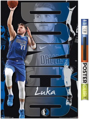 Vista 18 de Trends International NBA Dallas Mavericks - Póster de pared de Luka Doncic 19, 14.725 x 22.375 pulgadas, versión enmarcada de madera de granero