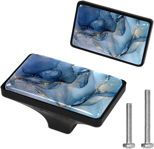 Vista 16 de LORVIES Paquete de 4 pomos decorativos de mármol de 1.65 pulgadas para gabinete, vidrio ABS corto rectangular negro, manijas de puerta de cajón
