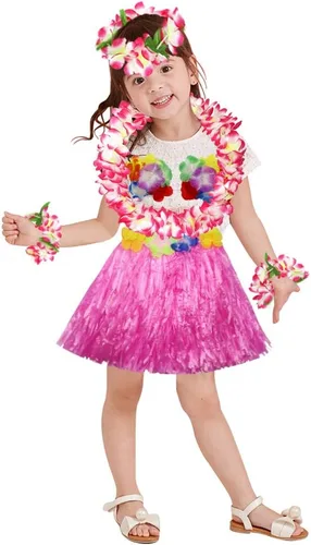 Vista 20 de Conjunto de disfraz de falda de hierba hawaiana de 11.8 in para niñas
