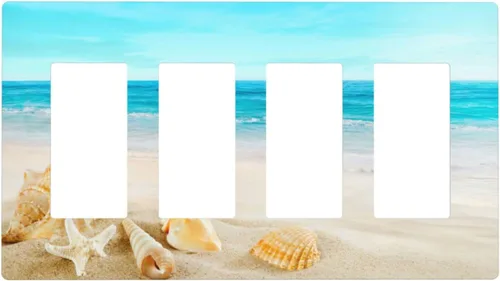 Vista 25 de Cubierta para interruptor de luz, diseño de conchas marinas en la playa, placas de pared de 2 bandas, 1 paquete