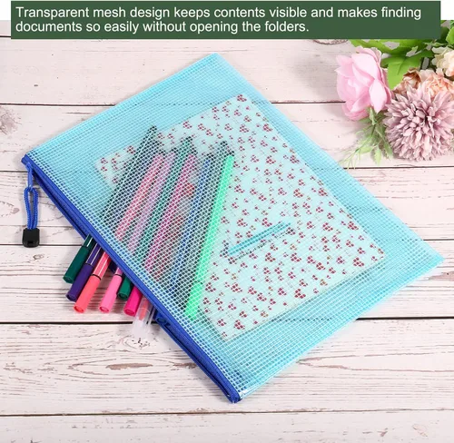 Vista 4 de YOKIVE Paquete de 6 bolsas de malla con cremallera, bolsillos de malla B4 para archivos, bolsa de plástico para documentos, ideal