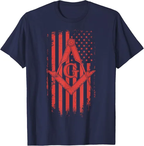 Vista 22 de Cuadrado y brújula Masónica de la bandera americana, masón, camiseta roja, Negro, S