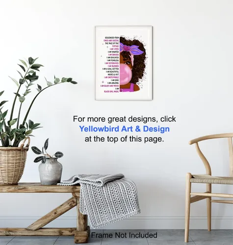 Vista 6 de Arte de pared de niña afroamericana, arte negro, decoración de pared con citas positivas inspiradoras, póster de afirmaciones positivas, decoración