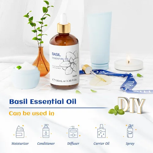 Vista 5 de HIQILI Aceite esencial de albahaca, 100% puro y natural, difusor para dormitorio, yoga, meditación para relajación y calma, crecimiento del cabello