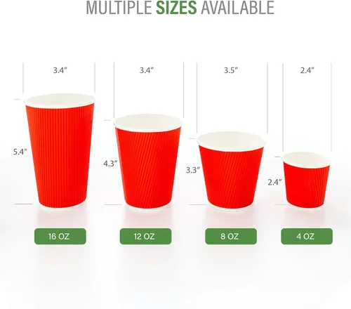 Vista 3 de Tazas para café de papel aislado, pared ondulada, kraft, 12 onzas - Caja de 25 unidades - tapas a juego: RWA0360B, RWA0360W, RWA0328LG, RWA0328GR