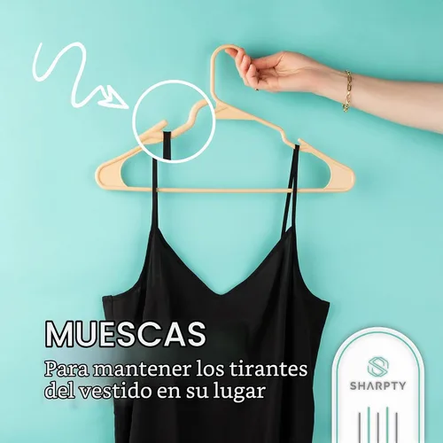 Vista 3 de Sharpty Perchas de Plástico Perchas para Ropa para Ropa, Armario, Abrigos y Camisas - con Muescas, Duraderas, Gruesas, Resistentes y que Ahorran
