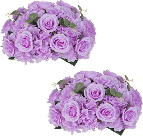 Vista 21 de NUPTIO Ramo de Arreglo de Bolas de Flores - 10 Piezas de 14.2 pulgadas de Diámetro Bolas de Flores Falsas Rosas Rosadas para Centros de Mesa