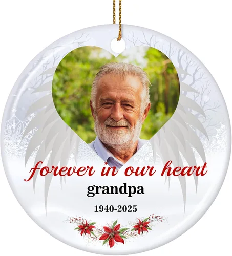 Vista 37 de Adornos de Navidad Personalizados 2025 de Cerámica con Imagen y Texto Personalizados, Ornamento Colgante, Decoraciones Personalizadas para Árbol