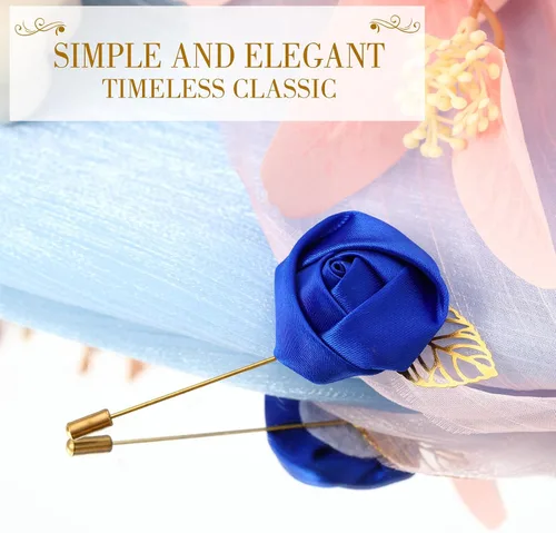 Vista 3 de Zeyune 24 piezas de bolsillo para ojales de boda Boutonniere Rose Boutonniere para hombres, bodas y fiestas de graduación (azul)