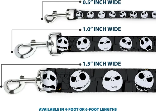 Vista 3 de Buckle-Down Correa para mascotas, NBC Jack Expressions/Halloween Elements gris, 4 pies de largo, 1.5 pulgadas de ancho