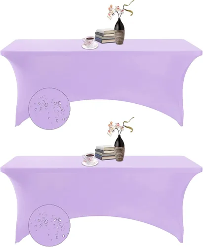 Vista 22 de Paquete de 2 fundas de mesa de elastano impermeables para mesas rectangulares, 6 pies, negras, elásticas, resistentes a manchas, para todas