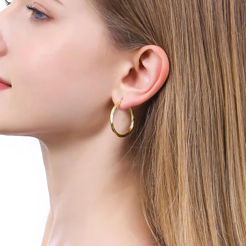 Vista 2 de ToHeart Aretes de aro de oro de 14 quilates para mujer, aretes de aro rectangulares chapados en oro pequeños