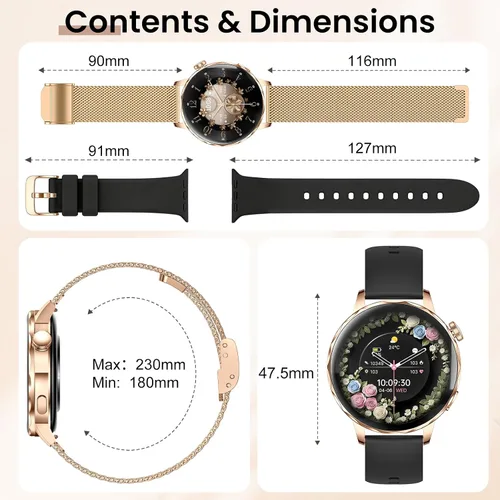 Vista 7 de Relojes inteligentes para mujer, reloj inteligente de 1.27 pulgadas (respuesta/hacer llamadas) compatible con teléfonos iPhone/Android, reloj