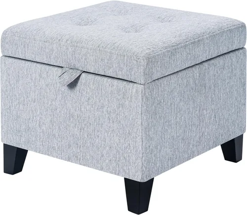Vista 19 de Adeco Otomán Cubo de Piel Sintética Blanca de 18 Pulgadas de Alto con Almacenamiento, Taburetes Reposapiés de Silla de Terciopelo en Relieve 3D