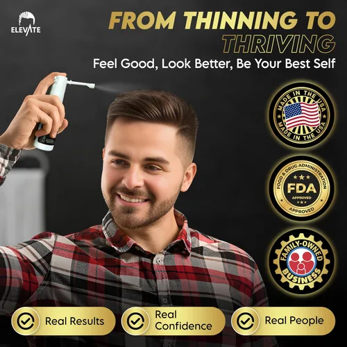 Vista 7 de Elevate Tratamiento de crecimiento del cabello 5% Minoxidil Spray para hombres – Fórmula clínicamente probada de rápida absorción para pérdida